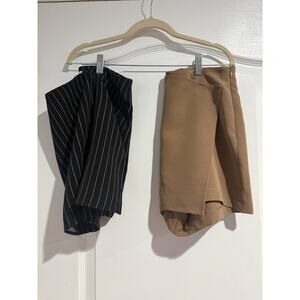 Set Of Two Women's Size M Skorts Skirts Wrap Front Side Zip Black Pinstripe Tan